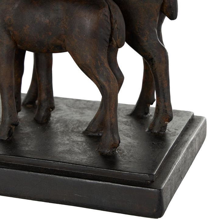 Deco 79 Resin Elephant Decorative Sculpture Walking Home Decor Statue with Dark Brown Deer, Accent Figurine 20" x 6" x 11", Black