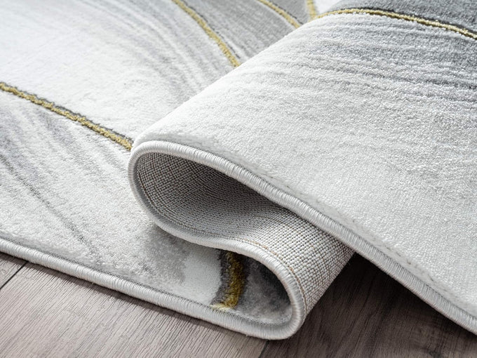 Abani Grey & Gold Metallic Contemporary Ribbon 4' x 6' Area Rug, Rugs Swirl Design Neutral Non-Shed Bedroom Rug
