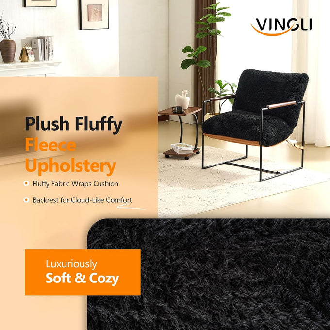 VINGLI 28" Wide Plush Upholstery Sling Modern Accent Chair with Metal Frame, Cute Reading Armchair with Removable Seat Cushion & Tan Microfiber Seat Base, Lazy Chair for Bedroom & Lounge,Black