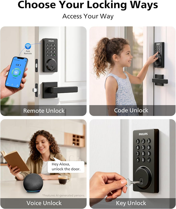 Philips WiFi Keypad Door Lock with Handle, App Control Smart Deadbolt Lock