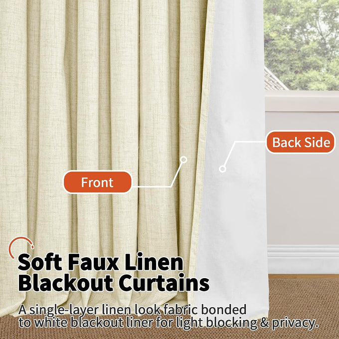Lajode Cream Linen Blackout Curtains 84 Inch Long Each 60 Wide 2 Panels