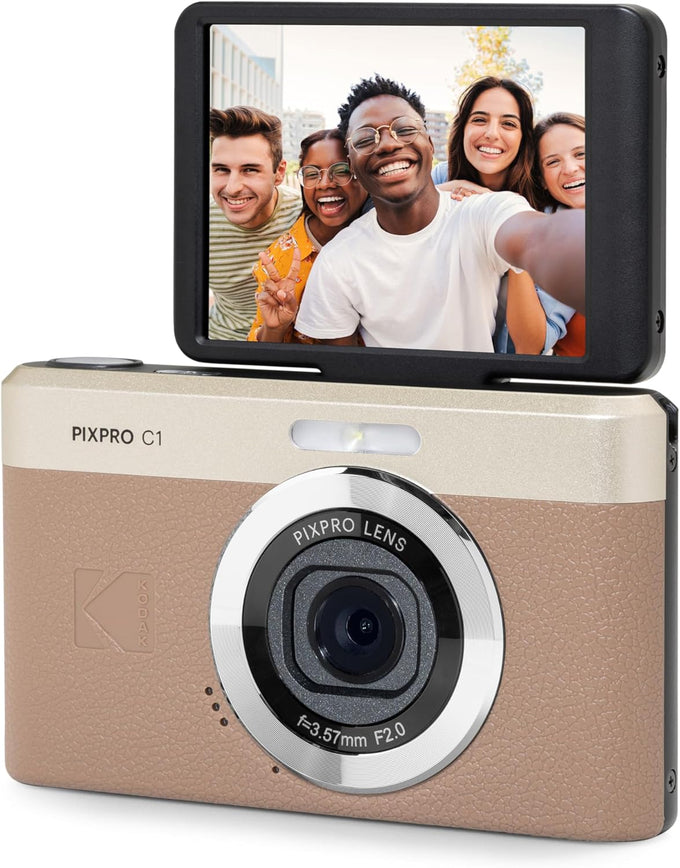 KODAK PIXPRO C1 13MP Compact Digital Camera, 26mm Fixed Lens, Tan