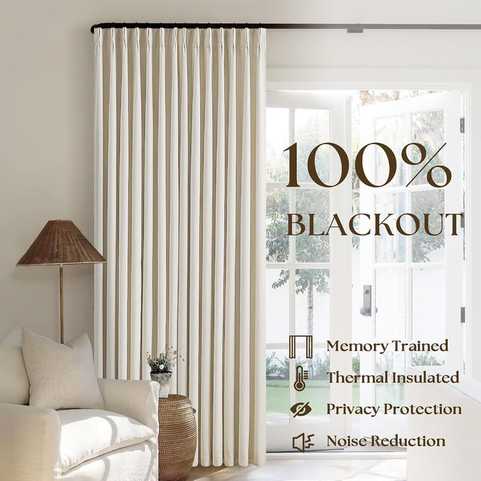 Cream Beige Linen Black Out 96 Inch Curtains for Bedroom Windows 2 Panels