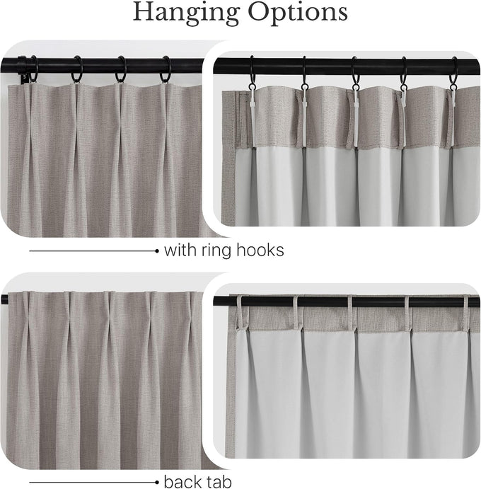 NICETOWN PRO 40x108 Natural 100% Full Blackout Faux Linen Curtains, Set of 2 Panels, 6cm High Temperature Pleated Back Tab Drapes for Living Room, Thermal Insulated Window Treatments, Elegant Style