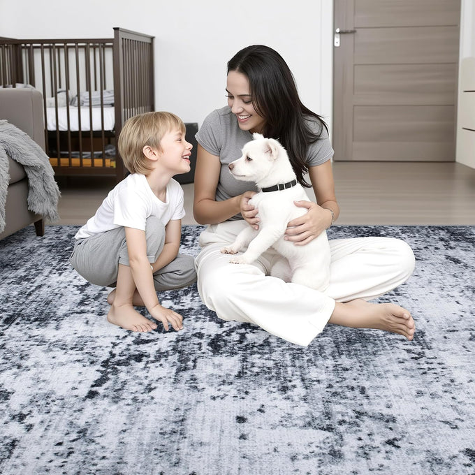 8x10 Area Rug Living Room: Modern Washable Indoor Carpet Black
