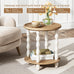 karlott Round Side Table, 2-Tier Farmhouse End Tables Living Room, Beige