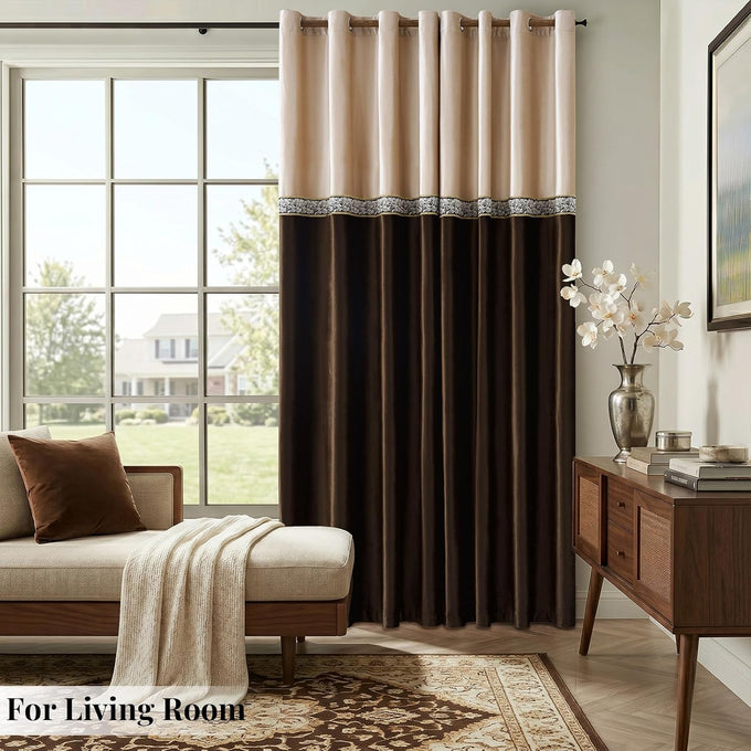 GIGIZAZA Velvet Curtains 96 Inch for Living Room 2 Panels Champagne Brown