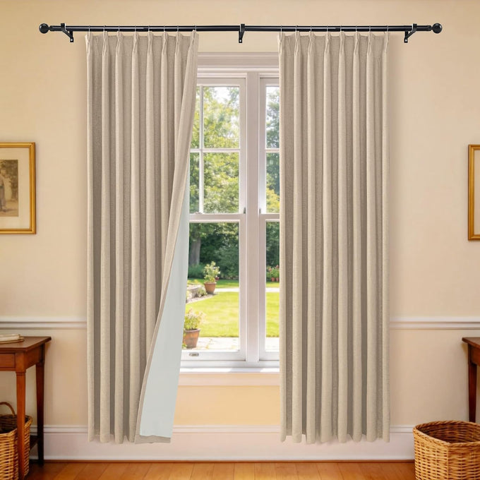 Etherealveil 100% Blackout Pinch Pleated Linen Curtains 2 Panels 52“x102”