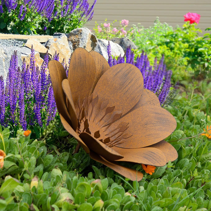 JAXPETY Metal Flower Garden Art, Outdoor Garden Decoration for Yard Lawn Patio, Bronze