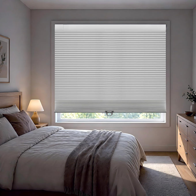 No Tools No Drill Cordless Blackout Cellular Shades White, 34" W x 48" H