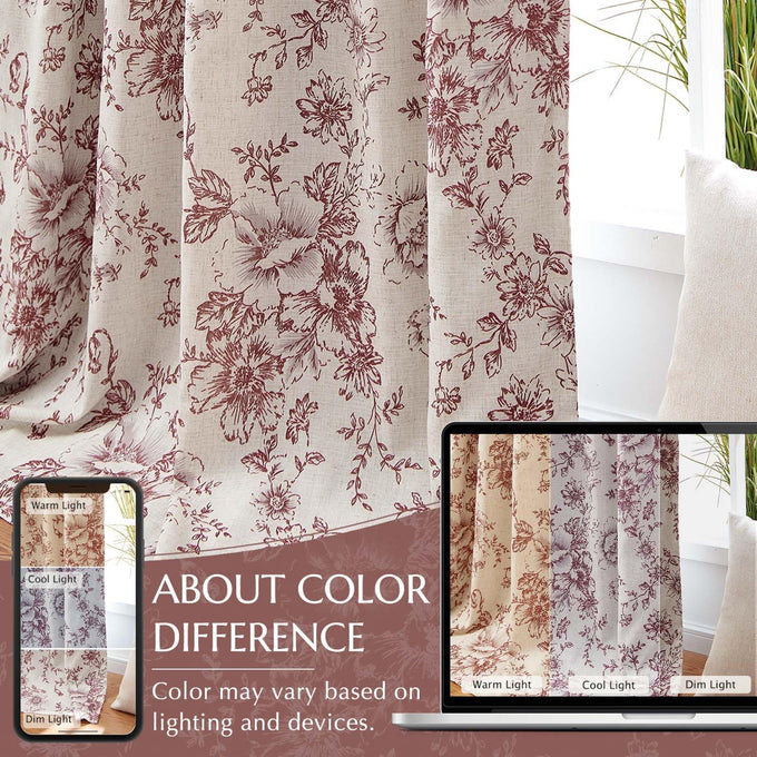 jinchan Floral Linen Blackout Curtains for Bedroom 90 Inches Long