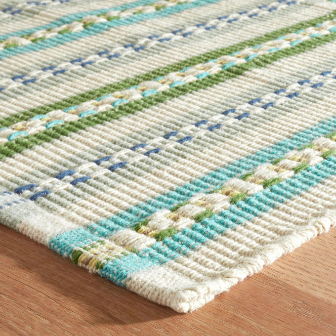 Dash & Albert Long Slade Teal Striped Handwoven Rug, 3'x5'