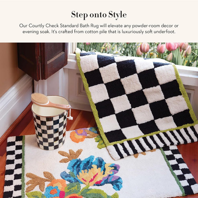 MACKENZIE-CHILDS Washable Bath Rug, 21x34, Black-and-White Courtly Check