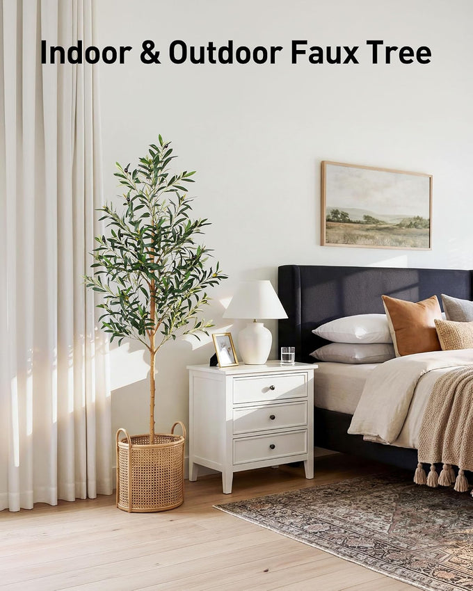 FLOWORLD 6FT Olive Trees Artificial Indoor, Tall Fake Olive Tree (72in) with Realistic Leaves and Olives, Sturdy Weighted Base,Large Faux Plants for Home Office, Living Room, Outdoor