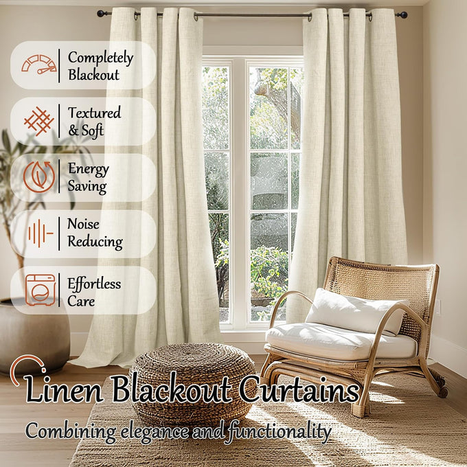 Lajode Cream Linen Blackout Curtains 84 Inch Long Each 60 Wide 2 Panels