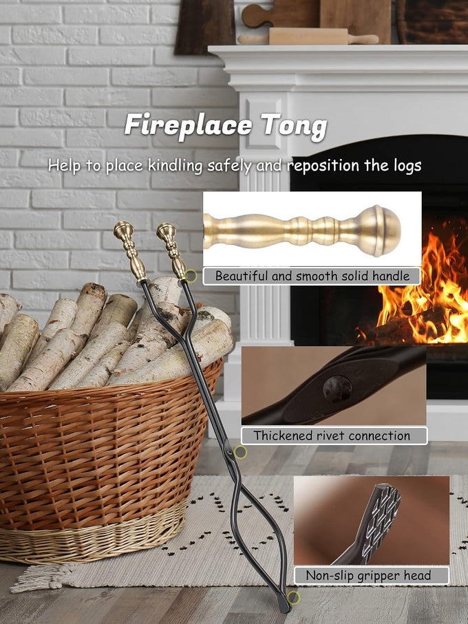 Lichamp Fireplace Tools Set, Retro Gold Handle