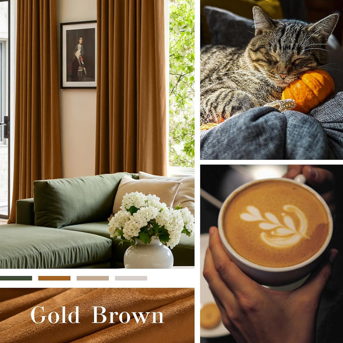 Lazzzy Blackout Golden Brown Velvet Curtains Rod Pocket 52×96 Inch 2 Panels
