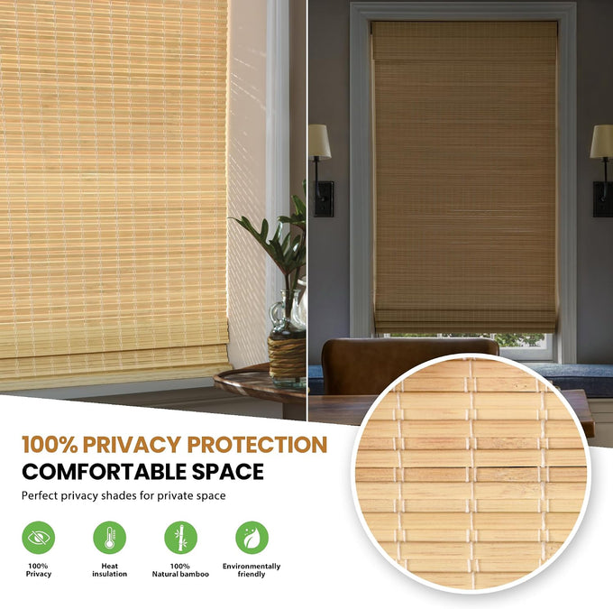LazBlinds No Drill Bamboo Roman Shades, 38x64, DP-Natural