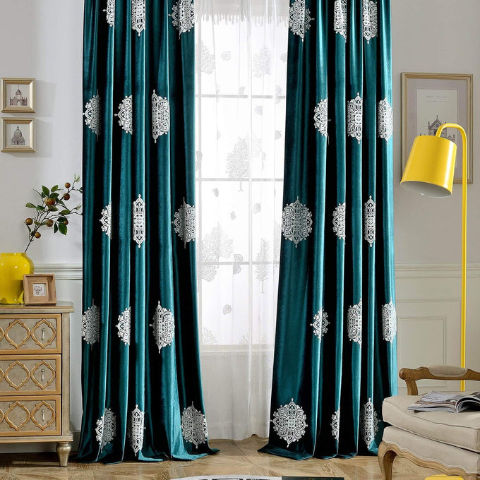 VOGOL 2 Panels Bedroom Curtains, White Flower Embroidery Room Darkening Solid Window Treatment for Living Room (Grommet Top, Grey, 52x84 Inches)