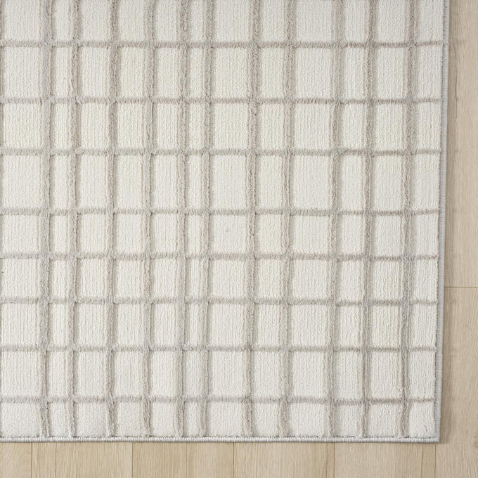Abani Cream Grid Textured Area Rug - 4' x 6' - Chunky, Plush and Soft Washable Carpet - Perfect for Living Room & Bedroom - Plush Deco Collection