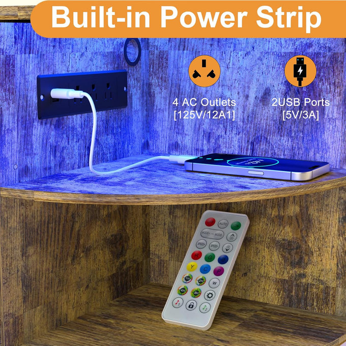 55" Amber Small TV Stand 7 Shelves with Outlet and Smart Light