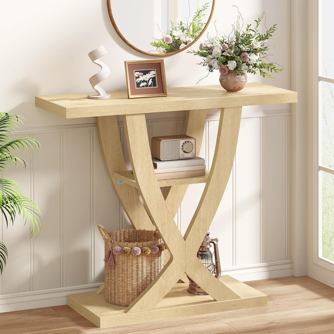 FAVOOSTY 31.5" Entryway Table, 3 Tier Hallway Table, Console Tables, Black