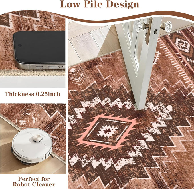 Yinhua Living Room Rug 6x9, Western Washable Rug for Bedroom, Brown