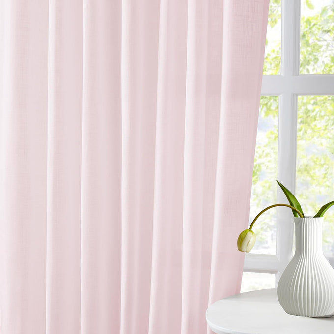 Hillcrest Soft Pink Pinch Pleated Linen Semi Sheer Curtains 120 Inch Long