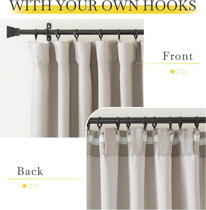 NICETOWN Living Room Curtains 2 Panels Sets Faux Linen Textured, Pinch Pleated Room Darkening Light/Heat Blocking Window Treatments Thermal Curtains for Bedroom, Angora, W50 x L102