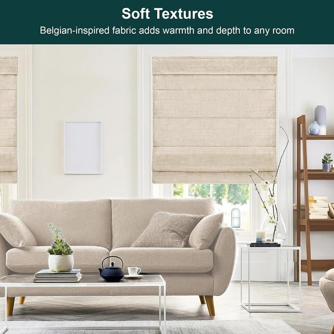 Chicology Cordless Roman Window Shade, Belgian Flax, 34"W x 64"H