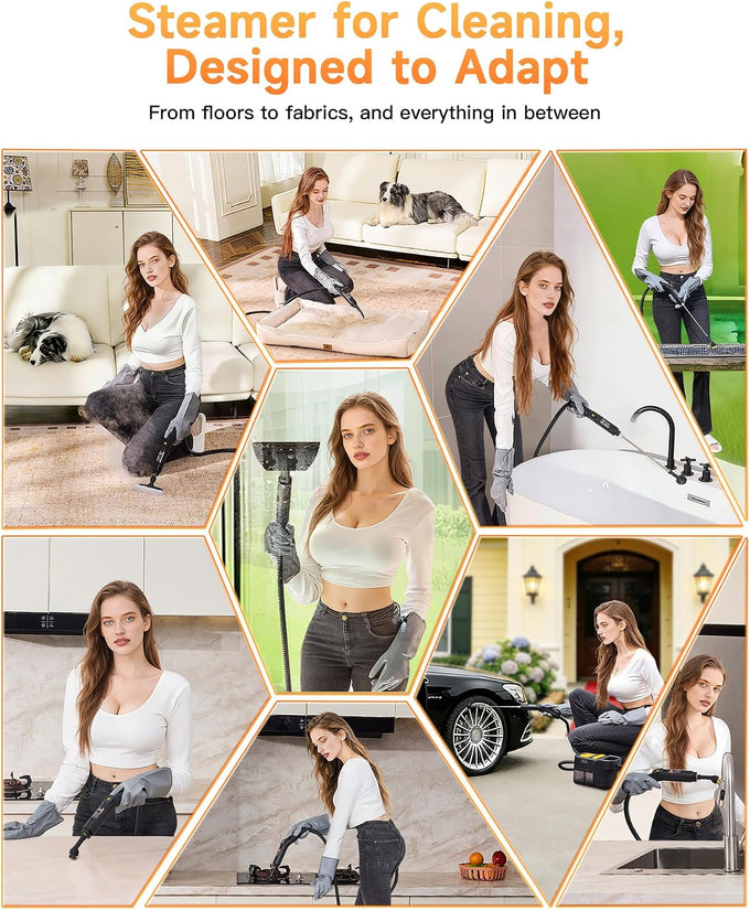 WolfClean Steam Cleaner, 3 Level Adjustable Handle with 18 Accessories
