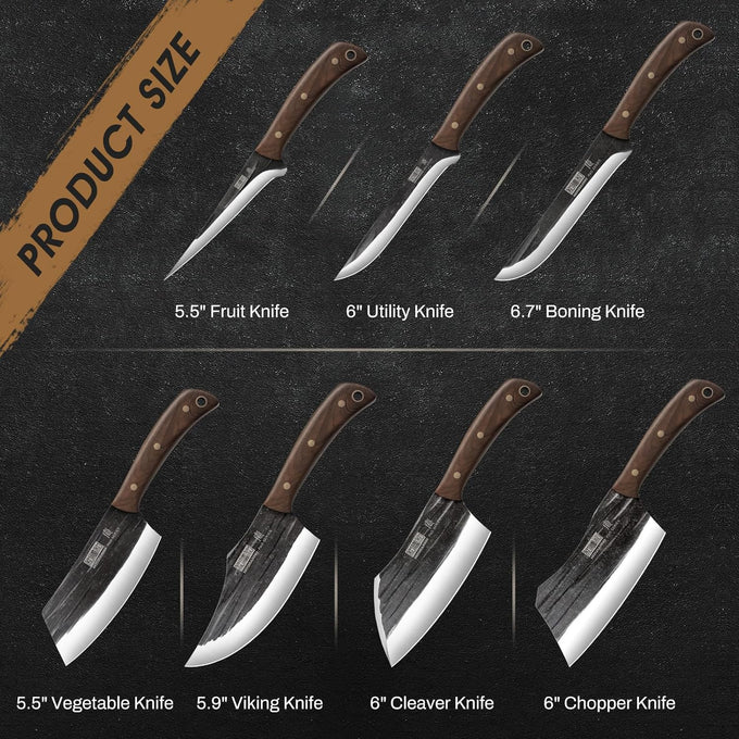 HOSHANHO Butcher Knife Set, Sharp Kitchen Knife Set & Roll Bag Gift for Men
