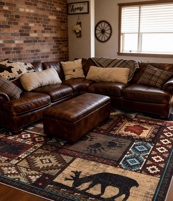 YIHOUSE Washable Rustic Cabin Area Rugs 5x7 Brown