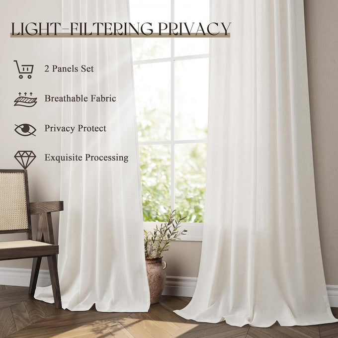 Jowels Natural Linen Grommet Curtains 106 Inch Long for Living Room Dining