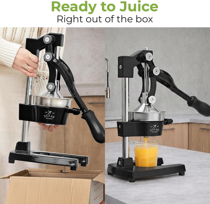 Zulay Kitchen Cast Iron Juicer, Orange Manual Juicer, Citrus Press, Black