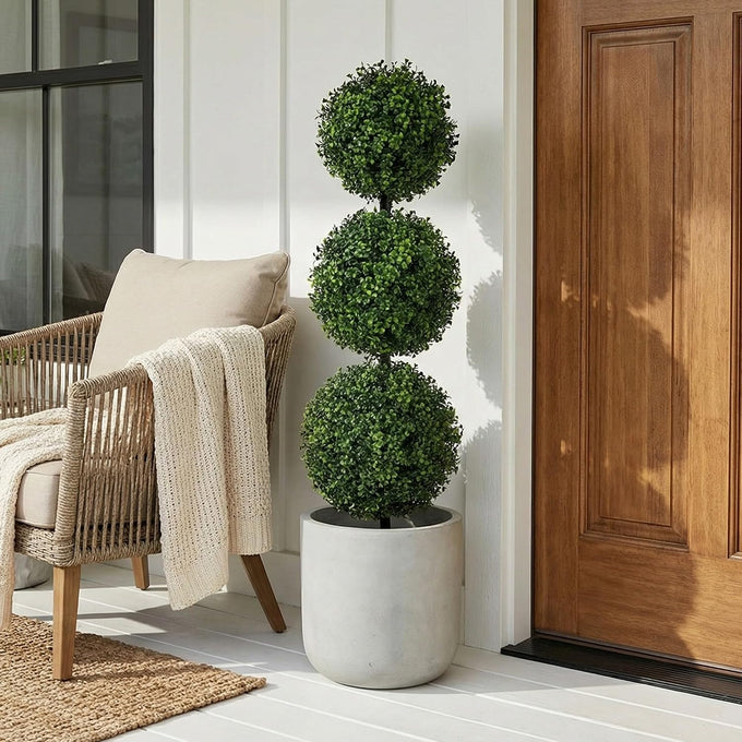 Nearly Natural 36 in Artificial Triple Ball Boxwood Topiary Tree with Pot