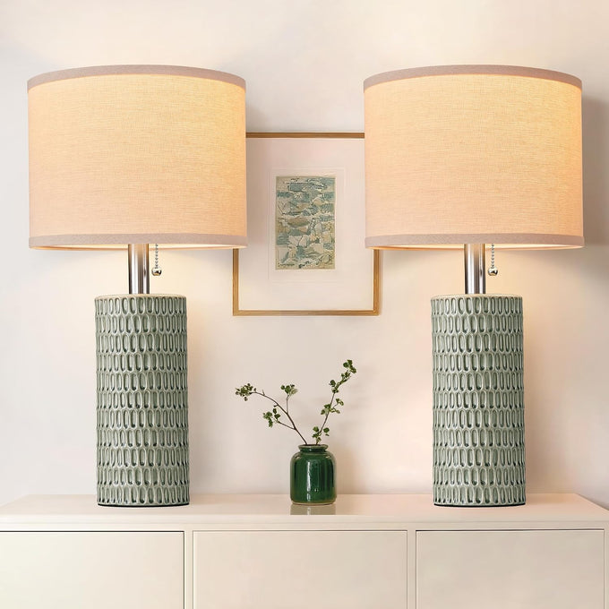 Reaketon 20" Modern Ceramic Table Lamps Set of 2, Lamps for Bedroom, White