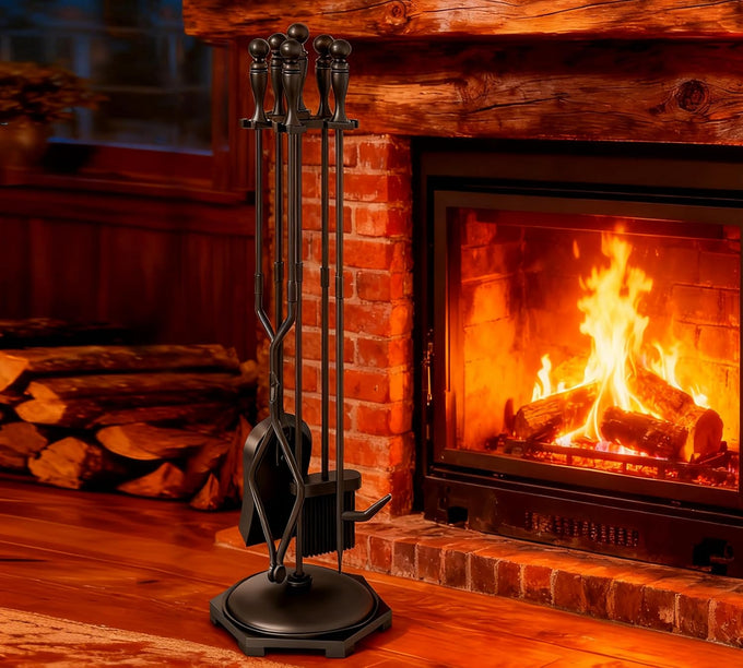 Fire Beauty 5Pcs Wrought Iron Fireplace Tools Indoor Outdoor Set