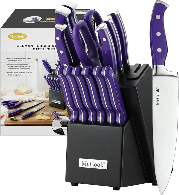 McCook® Knife Sets,German Stainless Steel Kitchen Knife Block Set with Built-in Sharpener