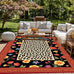 Luxury Flamingo Tropical Leaf Flower Patter 4x6 Outdoor Rug Blue Pink Gold Waterproof Soft Pile Carpet for Patio Porch Deck Balcony Chic Double Layer Border Garden Backyard Durable Mat