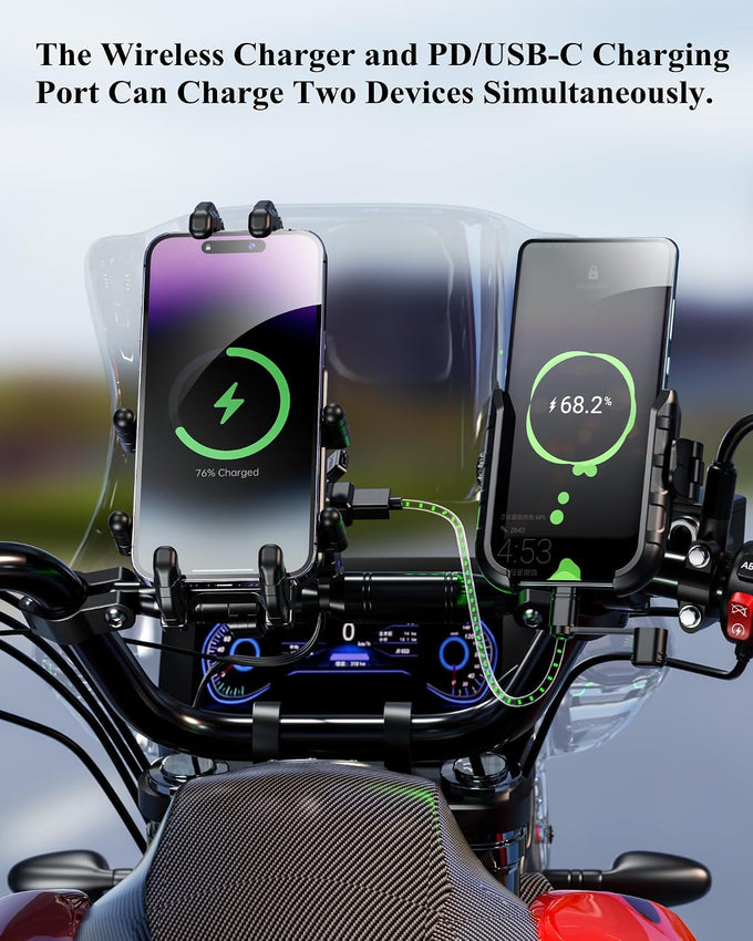 BRCOVAN Motorcycle Phone Mount with Qi Wireless & USB-C Charger