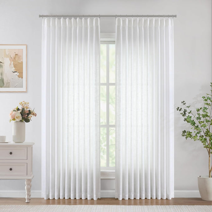 Vision Home White Pinch Pleated Semi Sheer Curtains 60Wx90Lx1