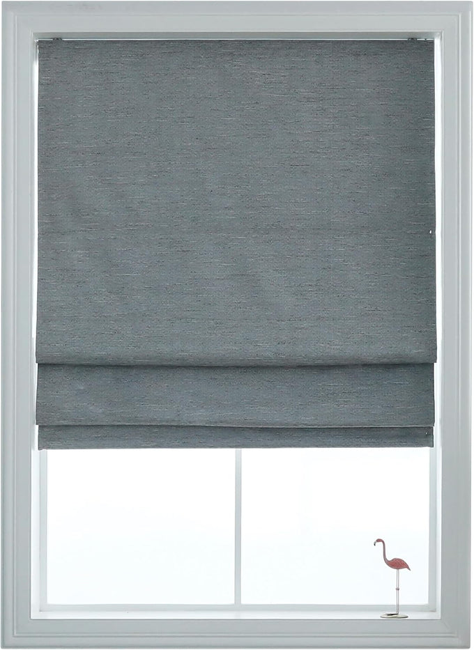 Everyday Celebration Roman Shades for Windows, Cordless Room Darkening Roman Window Shades, Pull Down Window Treatment, Indoor Blinds & Shades with Woven Fabric 35" W X 64" H, (Indigo Blue)
