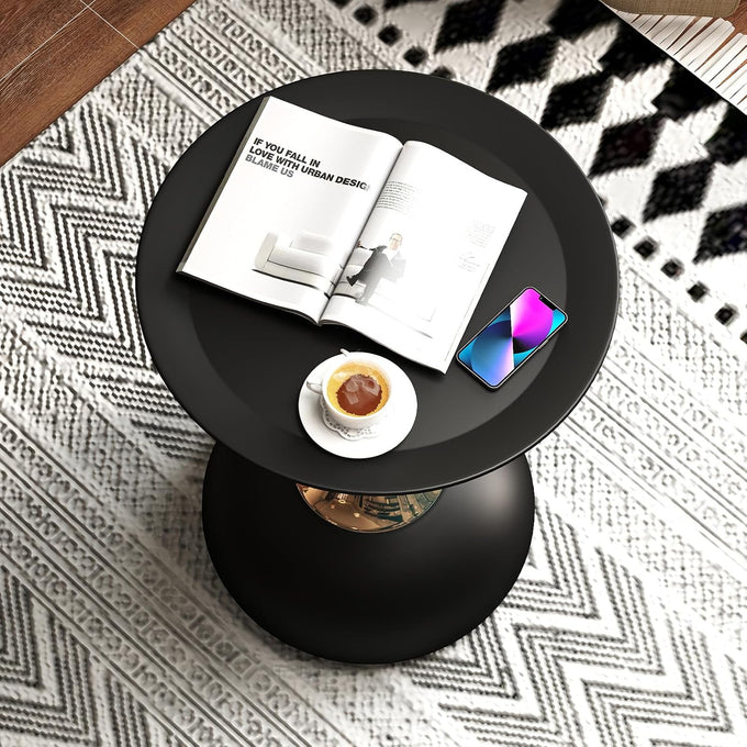 Metal Round End Table,Accent Side Table for Living Room,Black,15.7"Lx 19.7H