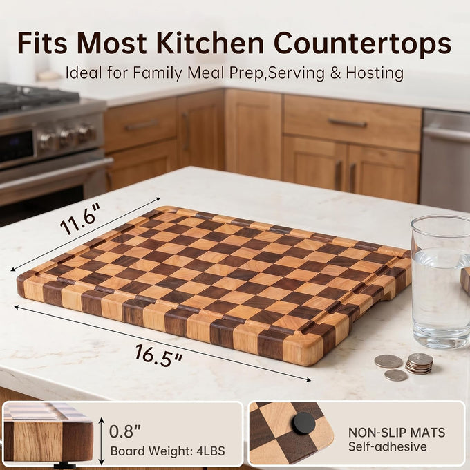THETCHRY Cutting Boards for Kitchen, Checkered Walnut Wooden Cutting Board
