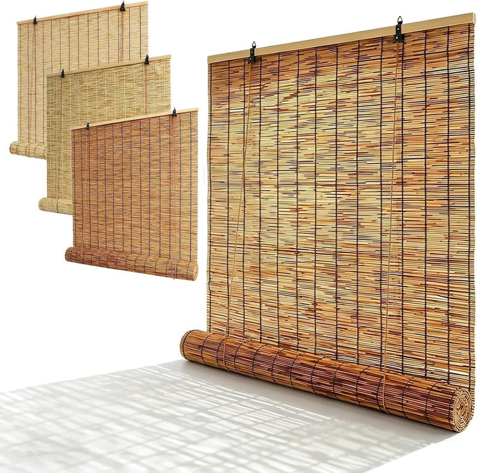 Bamboo Roll Up Blinds for Outdoor Patio and Porch, Bamboo Shades with Lifter for Windows, 48" 50" 64" 72" 78" Outdoor Bamboo Blinds Roller Shades, UV Protection, Privacy Screen(Brown,W72 x H64)