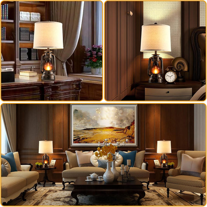 Farmhouse Lantern Table Lamps for Living Room Set of 2 with USB C+A