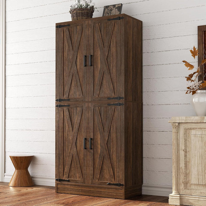 Unikito 71" Tall Kitchen Pantry Cabinet with Farmhouse Barn Doors