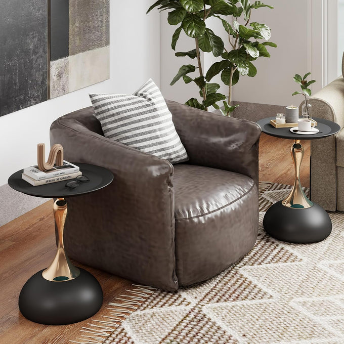 Metal Round End Table,Accent Side Table for Living Room,Black,15.7"Lx 19.7H