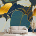 Golden Botanical Leaf wallpeper Living Room Bedroom wall Mural - 91"x65"（Not Peel and Stick）